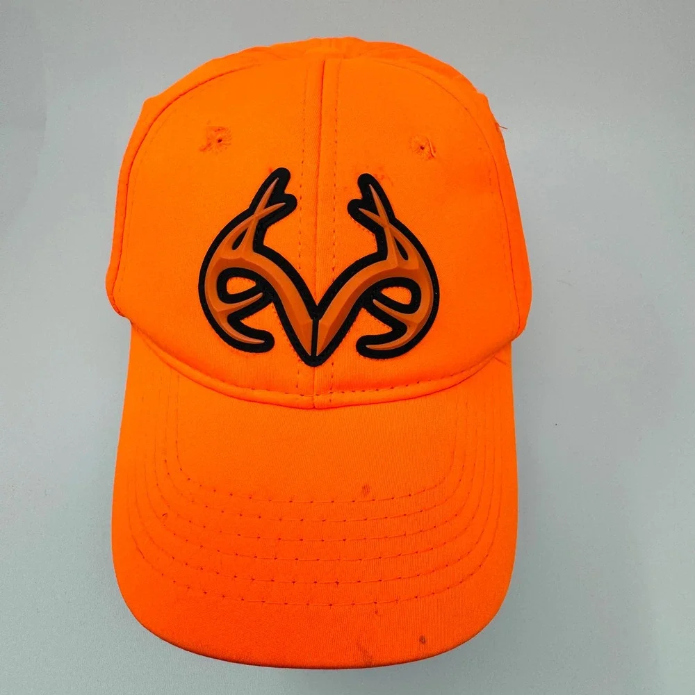 Realtree Blaze Orange Hunting Hat‎ Adjustable Hook and Loop Antler Logo Cap